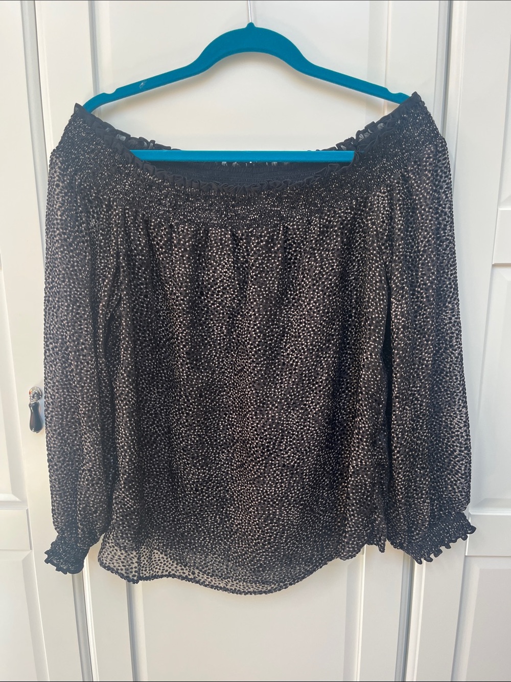 White House Black Market Black Metallic Off-the-Shoulder Blouse